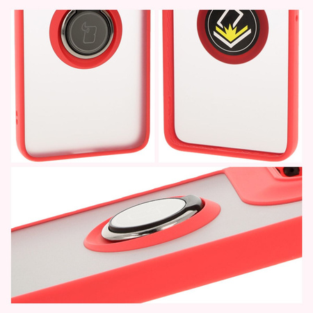 Etui z uchwytem na palec Bizon Case Hybrid Ring do Motorola Edge 50 Neo, przydymione z czerwoną ramką