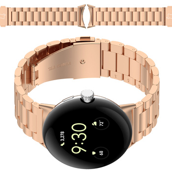 Pasek ze stali nierdzewnej Bizon Strap Watch Aura do Google Pixel Watch 4/3 45 mm, różowozłoty