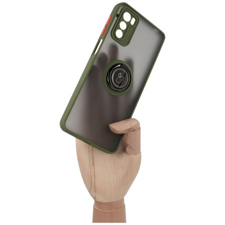 Etui z uchwytem na palec Bizon Case Hybrid Ring do Motorola Moto G42 , przydymione z zieloną ramką