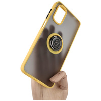 Etui z uchwytem na palec Bizon Case Hybrid Ring do Motorola Moto G22 / E32 / E32s, przydymione z żółtą ramką