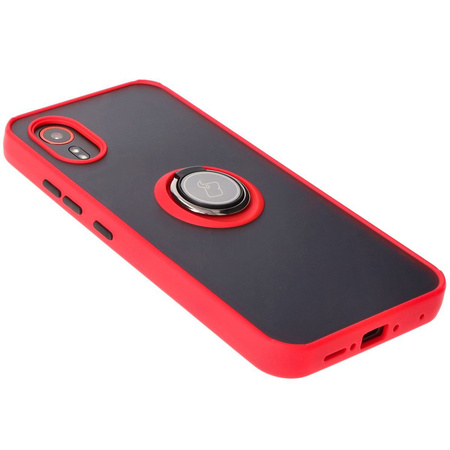 Etui z uchwytem na palec Bizon Case Hybrid Ring do Galaxy Xcover7, przydymione z czerwoną ramką