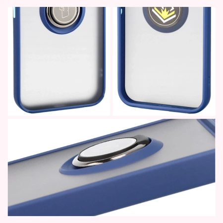 Etui z uchwytem na palec Bizon Case Hybrid Ring do Google Pixel 10 Pro XL, przydymione z granatową ramką