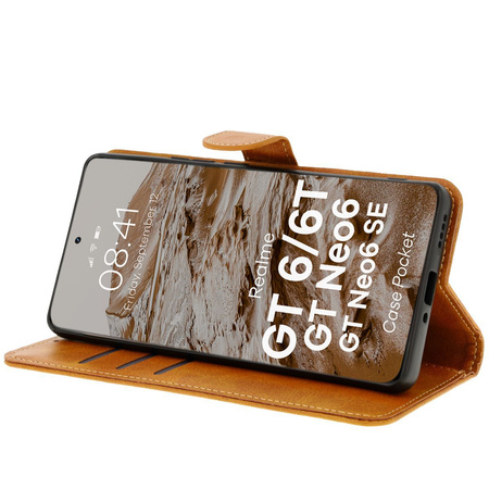 Etui z klapką Bizon Case Pocket do Realme GT 6 / 6T / Neo 6 / Neo 6 SE, brązowe