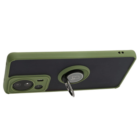 Etui z uchwytem na palec Bizon Case Hybrid Ring do Xiaomi 13 Lite, przydymione z zieloną ramką