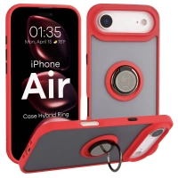 Etui z uchwytem na palec Bizon Case Hybrid Ring do iPhone Air, przydymione z czerwoną ramką