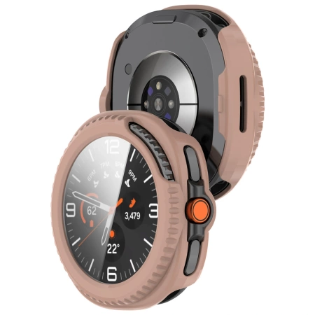 Etui ze szkłem do zegarka Bizon Case+Glass Watch do Samsung Galaxy Watch 8 Classic 46 mm, różowe
