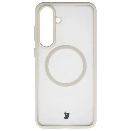 Etui z pierścieniem magnetycznym + szkło hartowane Bizon MatteO Pack do Galaxy S25 FE, przydymione-beżowe