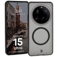 Etui z pierścieniem magnetycznym Bizon Case MatteO do Xiaomi 15 Ultra, przydymione-czarne