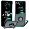 Etui z uchwytem na palec Bizon Case Hybrid Ring do Galaxy Z Flip7, przydymione z ciemnozieloną ramką