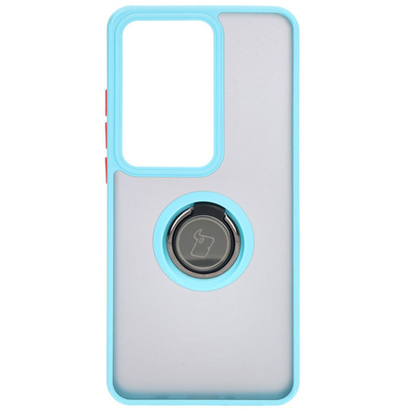 Etui z uchwytem na palec Bizon Case Hybrid Ring do Oppo Reno11 F 5G, przydymione z jasnoniebieską ramką