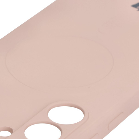 Silikonowe etui z pierścieniem magnetycznym Bizon Case Silicone Magnetic Sq do Galaxy S24 FE, jasnoróżowe