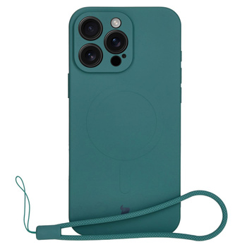 Silikonowe etui z pierścieniem magnetycznym Bizon Case Silicone Magnetic do iPhone 16 Pro, ciemnozielone