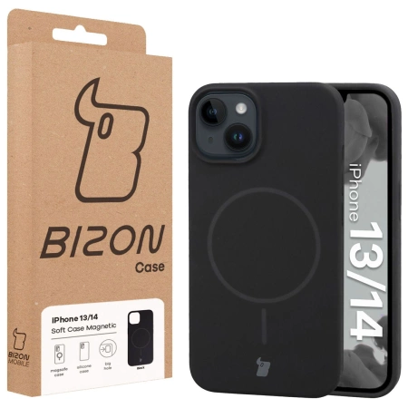 Silikonowe etui z pierścieniem magnetycznym Bizon Soft Case Magnetic do iPhone 14/13, czarne