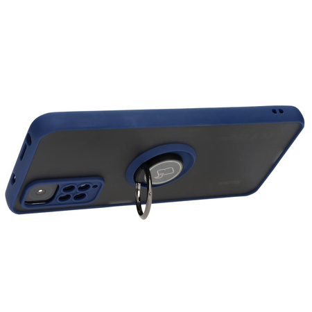 Etui z uchwytem na palec Bizon Case Hybrid Ring do Xiaomi Redmi Note 11 / 11S 4G, przydymione z granatową ramką