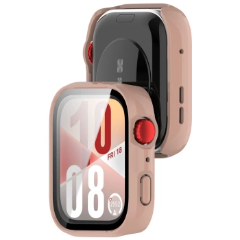 Etui ze szkłem do zegarka Bizon Case Watch Adamo do Huawei Watch Fit 4, różowe