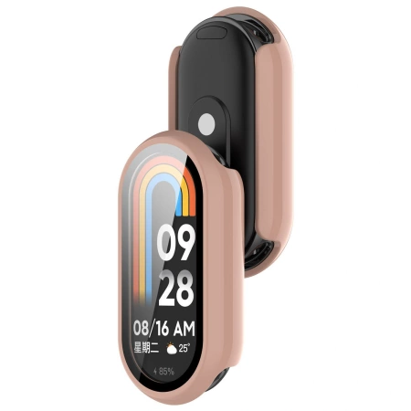 Etui ze szkłem do zegarka Bizon Case+Glass Watch do Xiaomi Smart Band 10, różowe