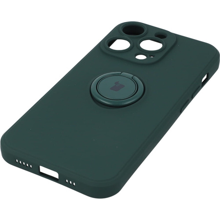 Etui Bizon Case Silicone Ring Sq do iPhone 14 Pro, ciemnozielone