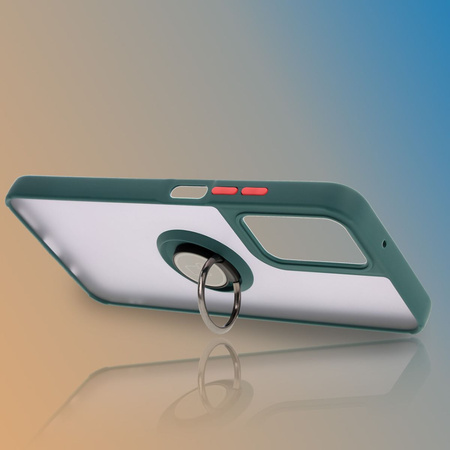 Etui z uchwytem na palec Bizon Case Hybrid Ring do Motorola Moto G35 5G, przydymione z ciemnozieloną ramką