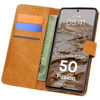 Etui z klapką Bizon Case Pocket do Motorola Edge 50 Fusion, brązowe