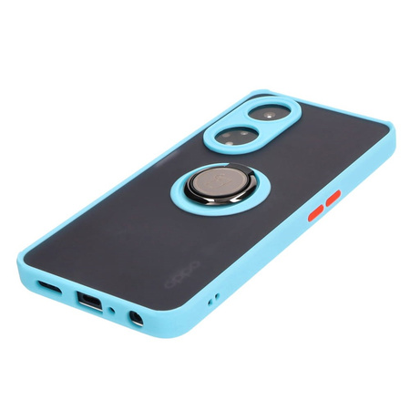 Etui z uchwytem na palec Bizon Case Hybrid Ring do Oppo A98 5G, przydymione z jasnoniebieską ramką