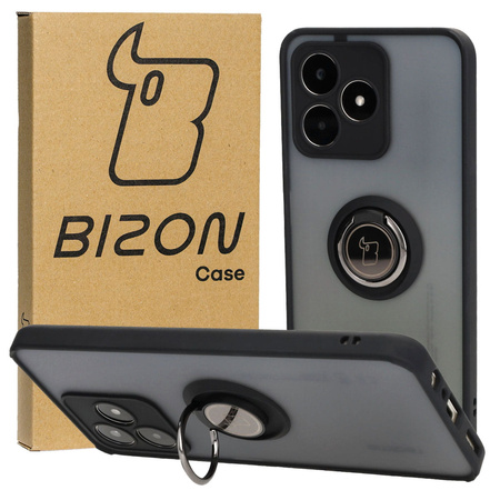 Etui z uchwytem na palec Bizon Case Hybrid Ring do Realme C53 / C51, przydymione z czarną ramką