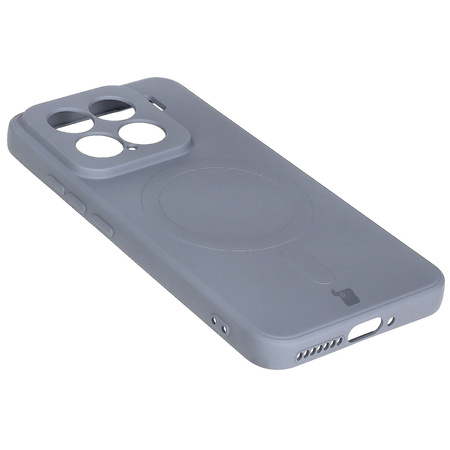 Silikonowe etui z pierścieniem magnetycznym Bizon Case Silicone Magnetic Sq do Xiaomi 15, szare