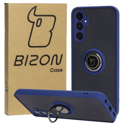 Etui z uchwytem na palec Bizon Case Hybrid Ring do Galaxy A05s, przydymione z granatową ramką