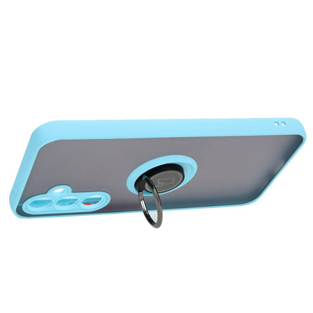 Etui z uchwytem na palec Bizon Case Hybrid Ring do Galaxy A54 5G, przydymione z jasnoniebieską ramką