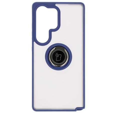 Etui z uchwytem na palec Bizon Case Hybrid Ring do Galaxy S25 Ultra, przydymione z granatową ramką