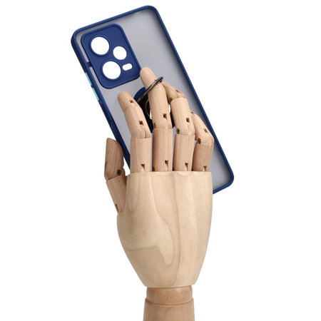 Etui z uchwytem na palec Bizon Case Hybrid Ring do Xiaomi Redmi Note 12 Pro 5G, przydymione z granatową ramką