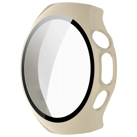 Etui ze szkłem do zegarka Bizon Case Watch Adamo do Huawei Watch 5 42 mm, beżowe