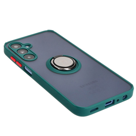 Etui z uchwytem na palec Bizon Case Hybrid Ring do Galaxy A25 5G, przydymione z ciemnozieloną ramką