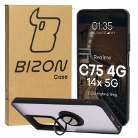 Etui z uchwytem na palec Bizon Case Hybrid Ring do Realme C75 4G / 14x 5G, przydymione z czarną ramką