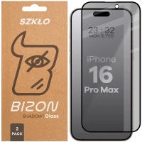 Prywatyzujące szkło hartowane Bizon Glass Edge Shadow Duo do iPhone 16 Pro Max, przyciemniane z czarną ramką, 2 sztuki