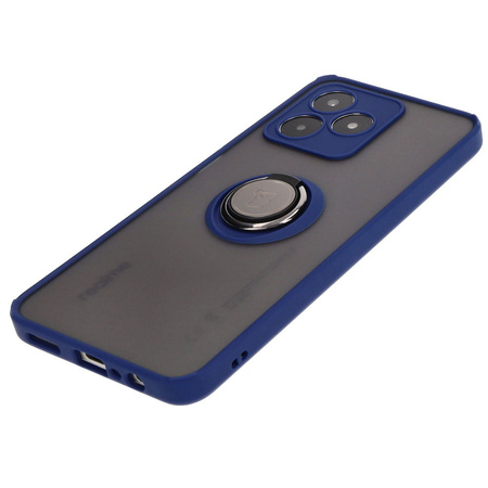 Etui z uchwytem na palec Bizon Case Hybrid Ring do Realme C53 / C51, przydymione z granatową ramką