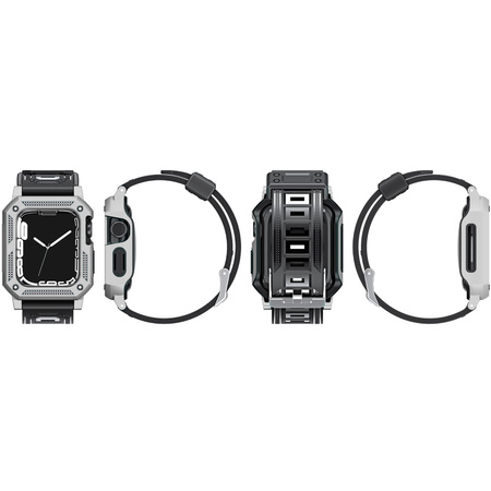 Etui z paskiem Bizon Strap + Case Watch Armor do Apple Watch 44 / 45mm, srebrne
