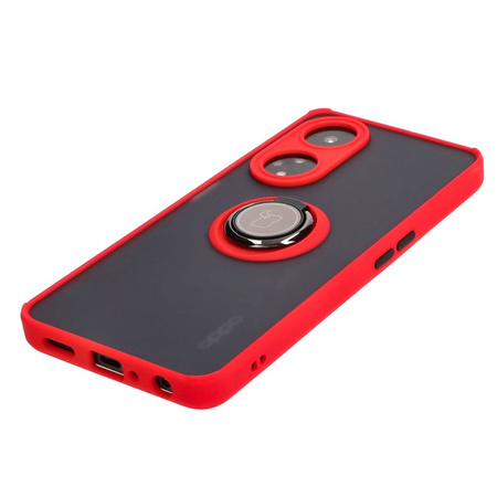 Etui z uchwytem na palec Bizon Case Hybrid Ring do Oppo A98 5G, przydymione z czerwoną ramką