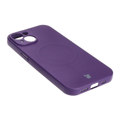 Etui silikonowe z pierścieniem magnetycznym Bizon Case Silicone Magnetic do iPhone 15, śliwkowe