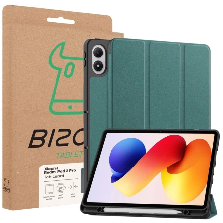 Etui z klapką Bizon Case Tab Lizard do Xiaomi POCO Pad M1 / Redmi Pad 2 Pro, ciemnozielone