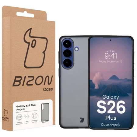 Etui Bizon Case Angelo do Galaxy S26 Plus, przydymione z czarną ramką