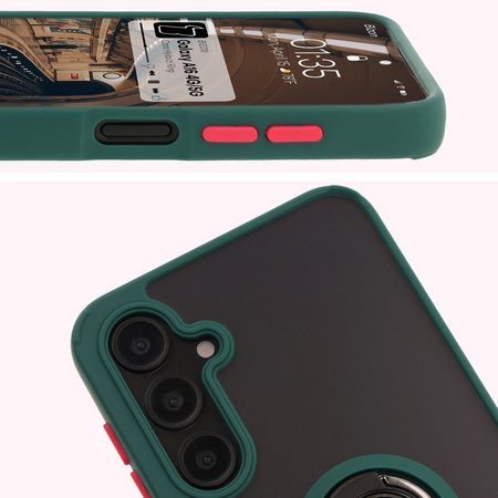 Etui z uchwytem na palec Bizon Case Hybrid Ring do Galaxy A16 4G/5G, przydymione z ciemnozieloną ramką