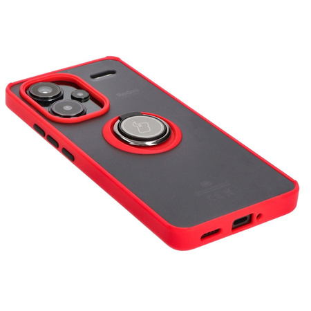 Etui z uchwytem na palec Bizon Case Hybrid Ring do Xiaomi Redmi Note 13 Pro+ 5G, przydymione z czerwoną ramką