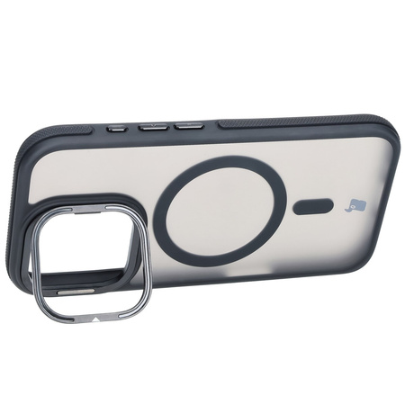 Etui z podstawką i pierścieniem magnetycznym Bizon Case Eclipse do iPhone 16 Pro, przydymione z czarną ramką