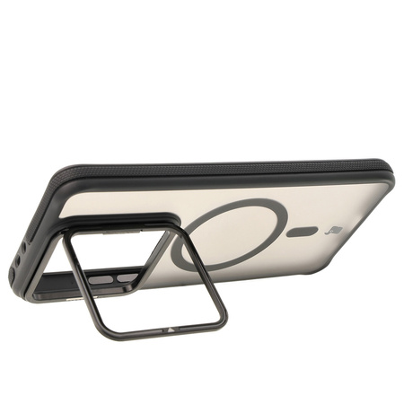 Etui z podstawką i pierścieniem magnetycznym Bizon Case Eclipse do Xiaomi 14T Pro, przydymione z czarną ramką