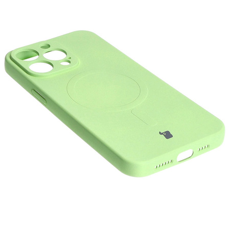 Etui silikonowe z pierścieniem magnetycznym Bizon Case Silicone Magnetic do iPhone 15 Pro Max, jasnozielone