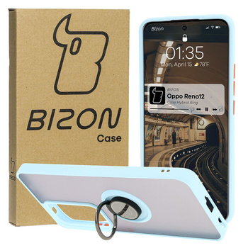 Etui z uchwytem na palec Bizon Case Hybrid Ring do Oppo Reno 12, przydymione z jasnoniebieską ramką