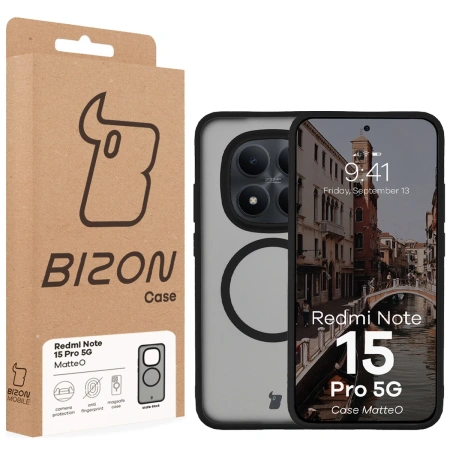 Etui z pierścieniem magnetycznym Bizon Case MatteO do Xiaomi Redmi Note 15 Pro 5G, przydymione-czarne