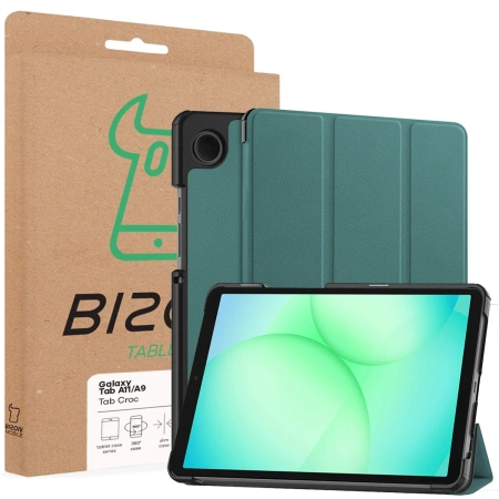 Etui z klapką Bizon Case Tab Croc do Galaxy Tab A11 / A9, ciemnozielone