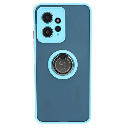 Etui z uchwytem na palec Bizon Case Hybrid Ring do Xiaomi Redmi Note 12 4G, przydymione z jasnoniebieską ramką