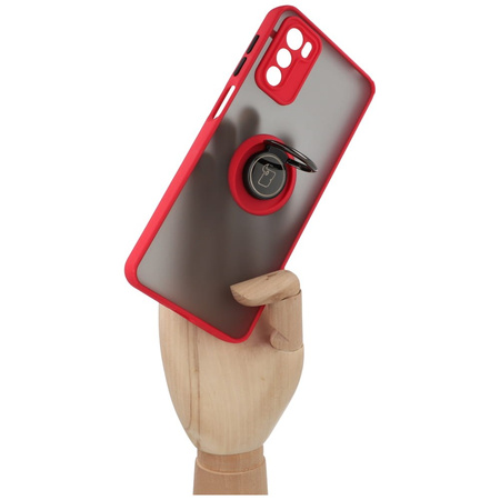 Etui z uchwytem na palec Bizon Case Hybrid Ring do Motorola Moto G42 , przydymione z czerwoną ramką